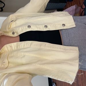 Pastel yellow cropped denim jacket